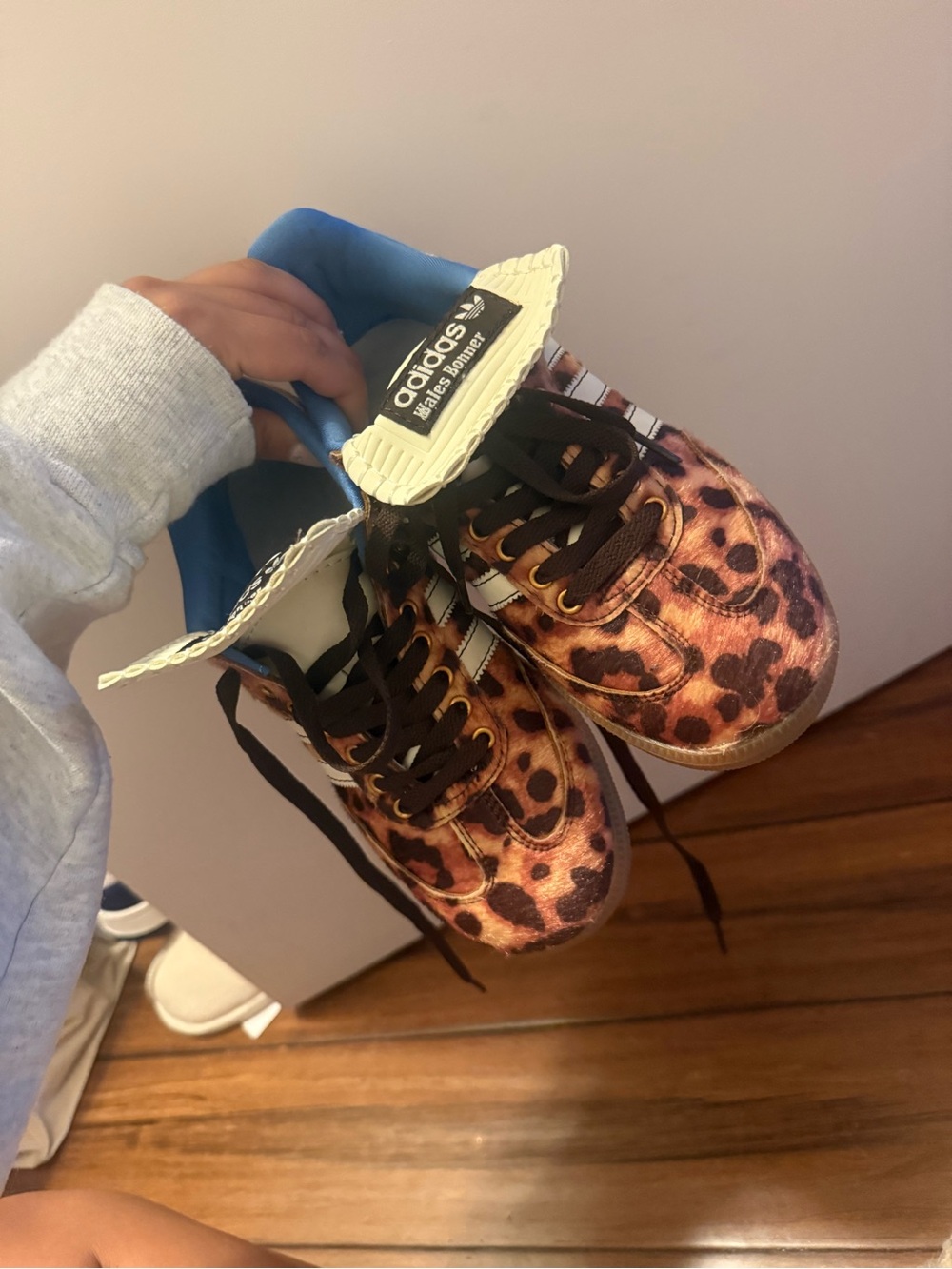 adidas Kids Leopard Print Sneakers with Blue Collar
